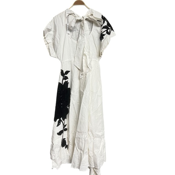 New Karen Millen Linen Cotton Hand Embellished Bow Detail Midaxi Midi Dress - Picture 7 of 9